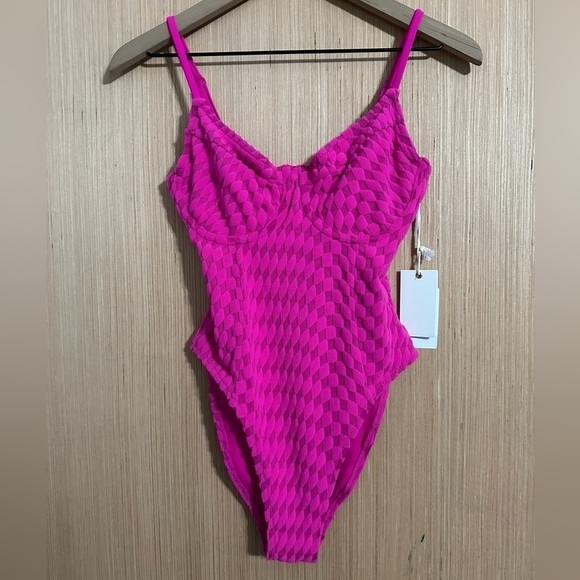 GOOD AMERICAN Jacquard Show Off One Piece Swimsuit, Size 1 - Picture 3 of 10